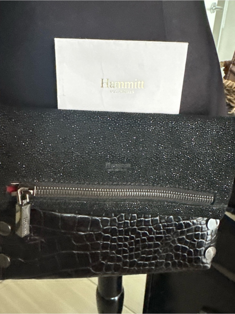 Hammitt Black Croc-Embossed & Glitter Panel Crossbody Never used Gunmental